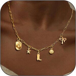 JAVARNV Gold Necklace Cowgirl Charm Western & Boho Jewelry for Country Outfits